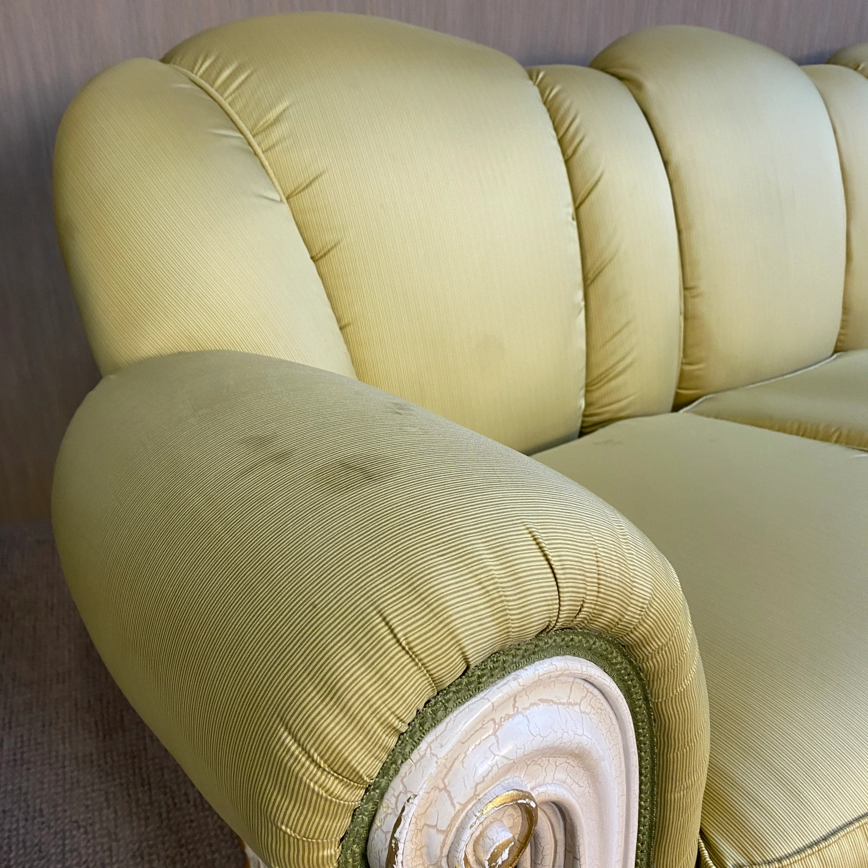 Barock Sofa 3-Sitzer Grün mit Holzschnitzereien – Elegante Vintage Couch gebraucht - Image 4