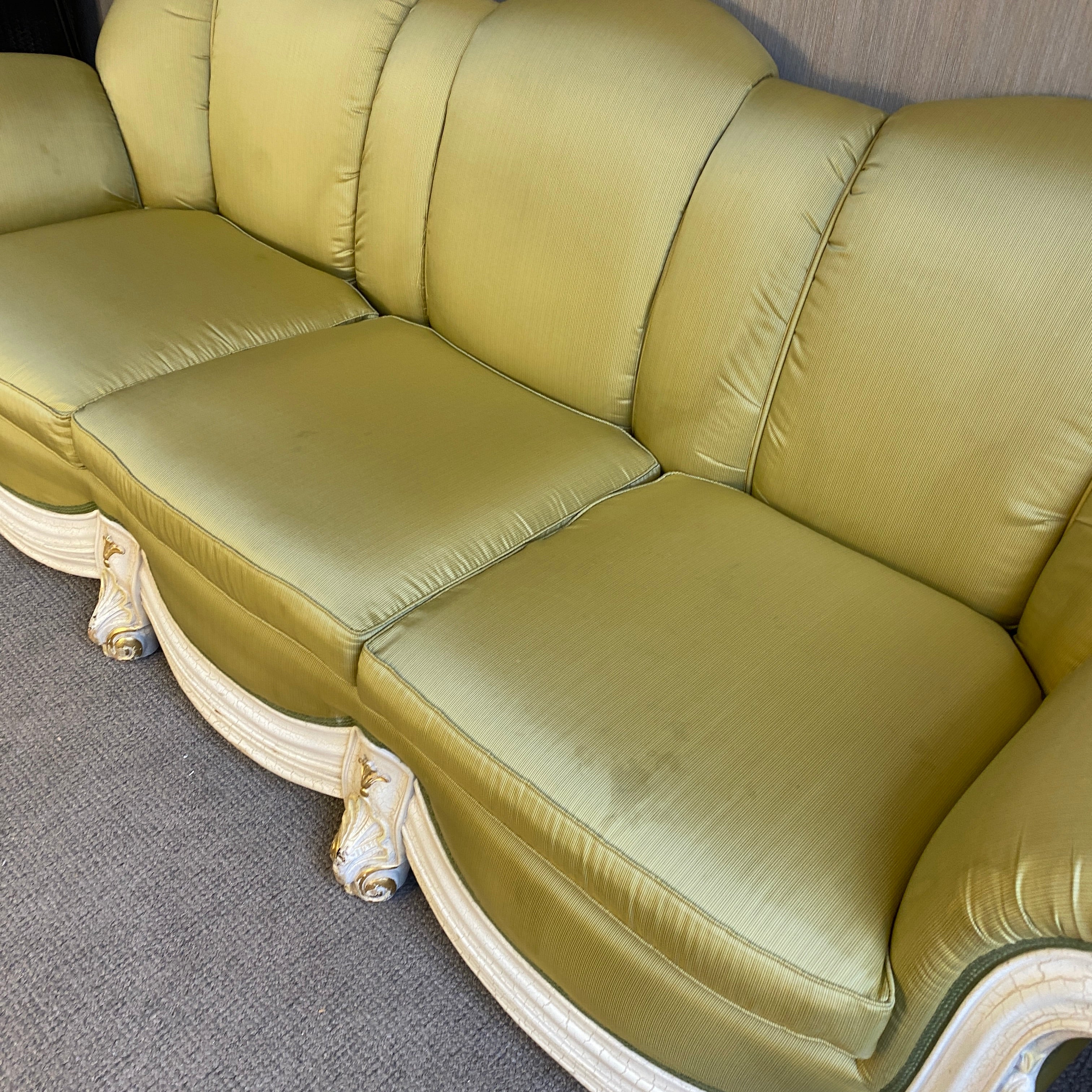 Barock Sofa 3-Sitzer Grün mit Holzschnitzereien – Elegante Vintage Couch gebraucht - Image 8
