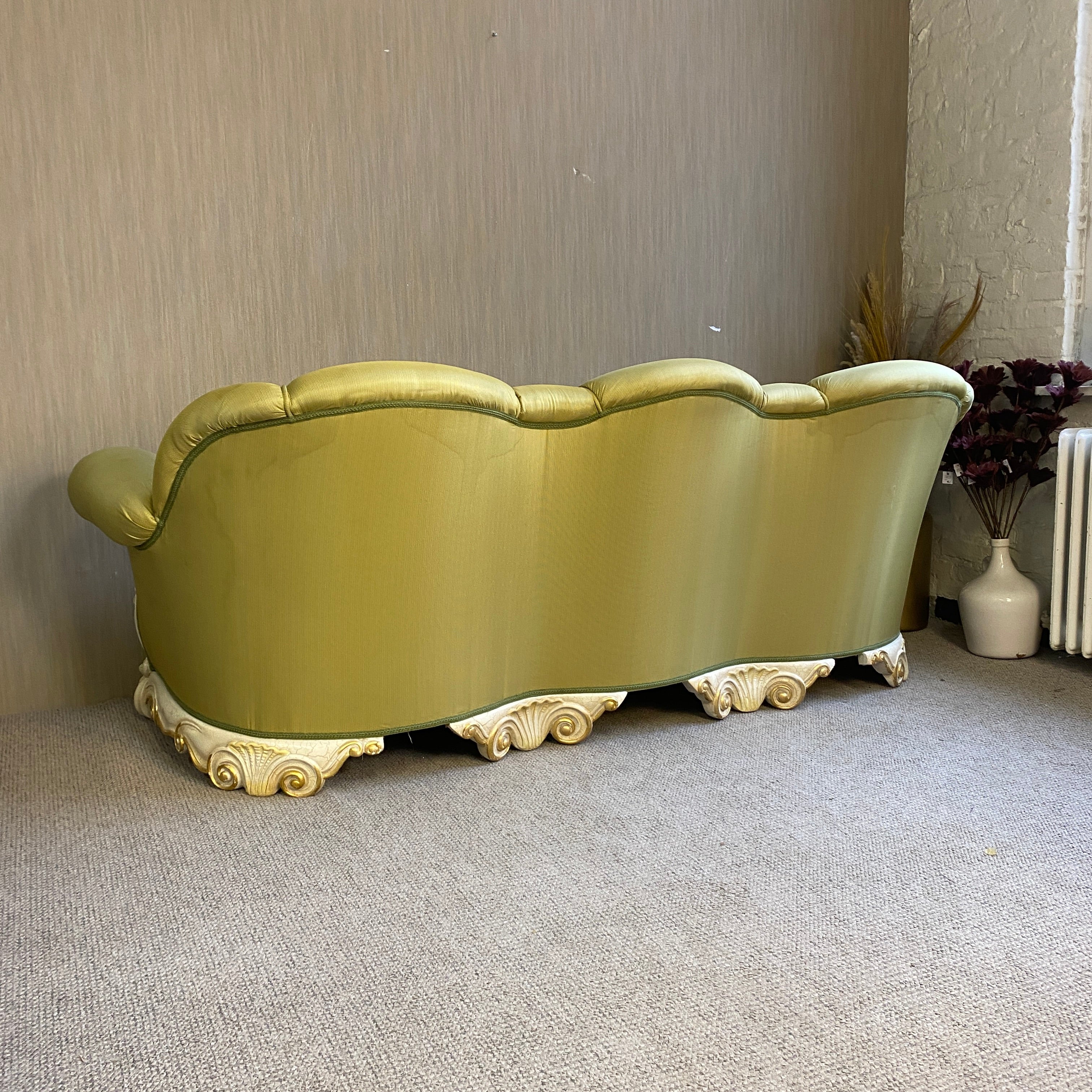 Barock Sofa 3-Sitzer Grün mit Holzschnitzereien – Elegante Vintage Couch gebraucht - Image 9