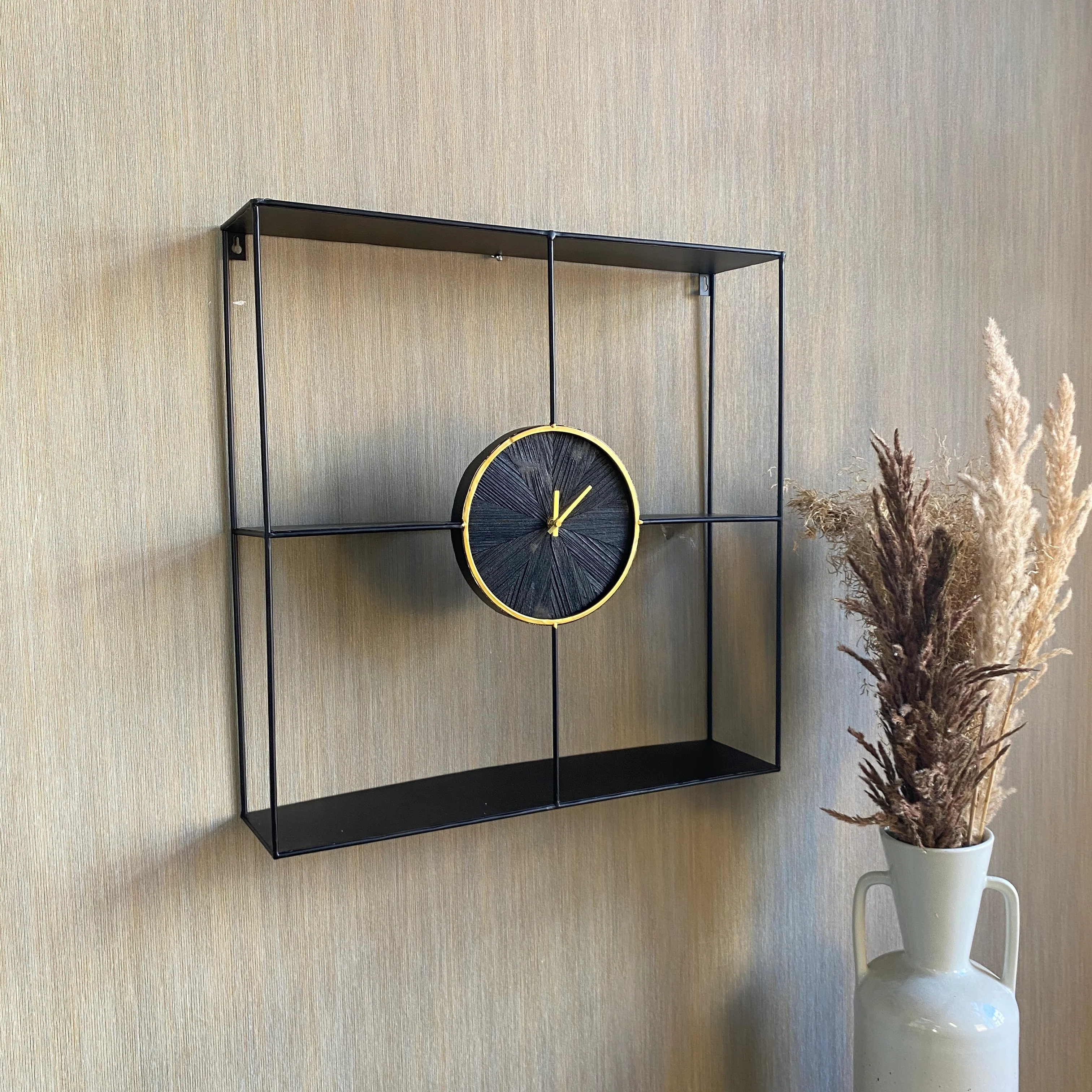 Daydream Reni Wanduhr schwarz golden mit Regal Uhr