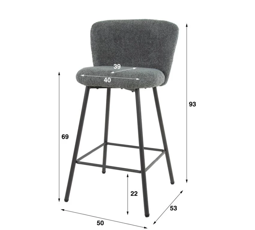 Esszimmer Barhocker Hochstuhl Boucle Weiß / Schwarz Stuhl - Image 3