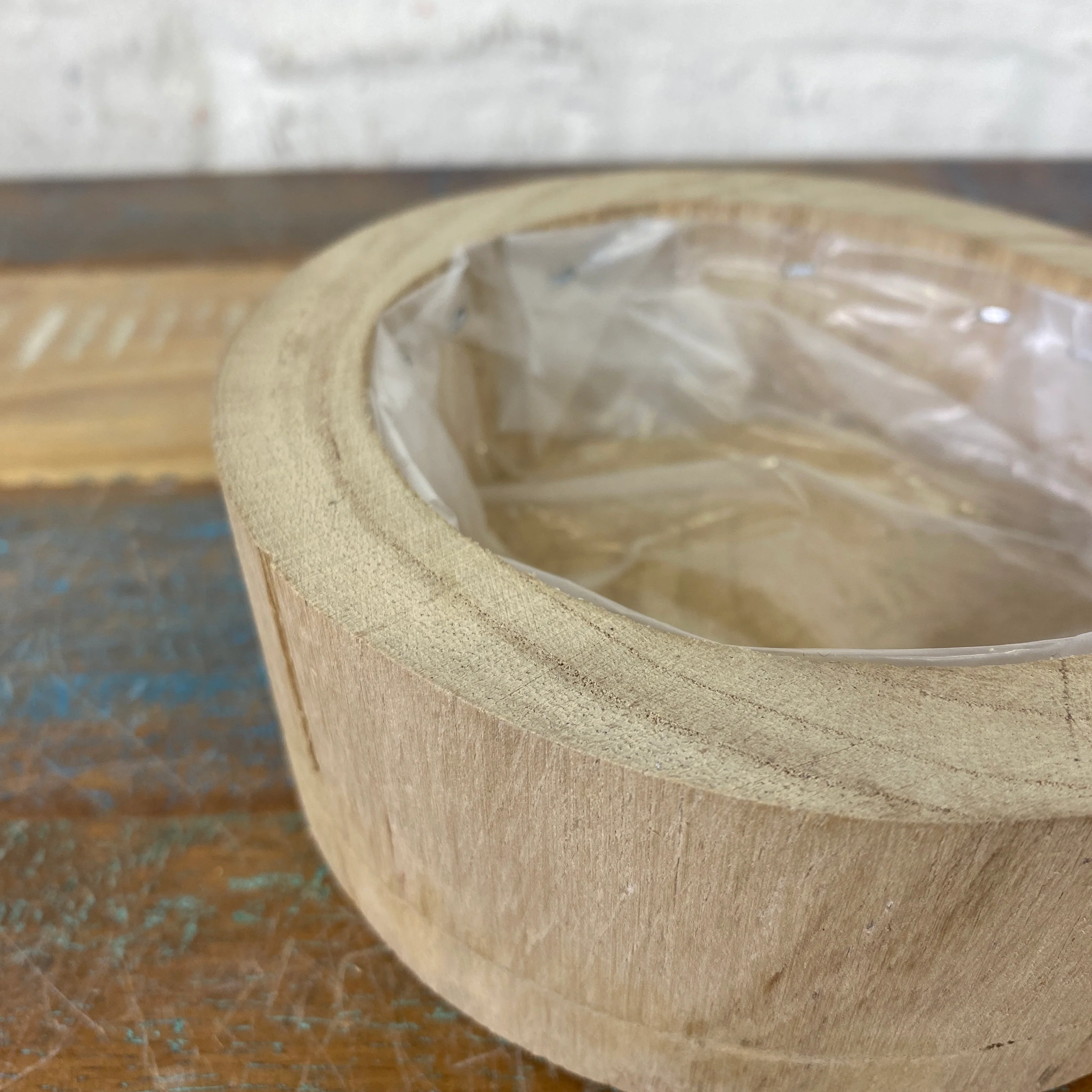 Holz Blumentopf Vollholz mit Kunststoff Beschichtung 13x4 natürlich Übertopf - Image 2