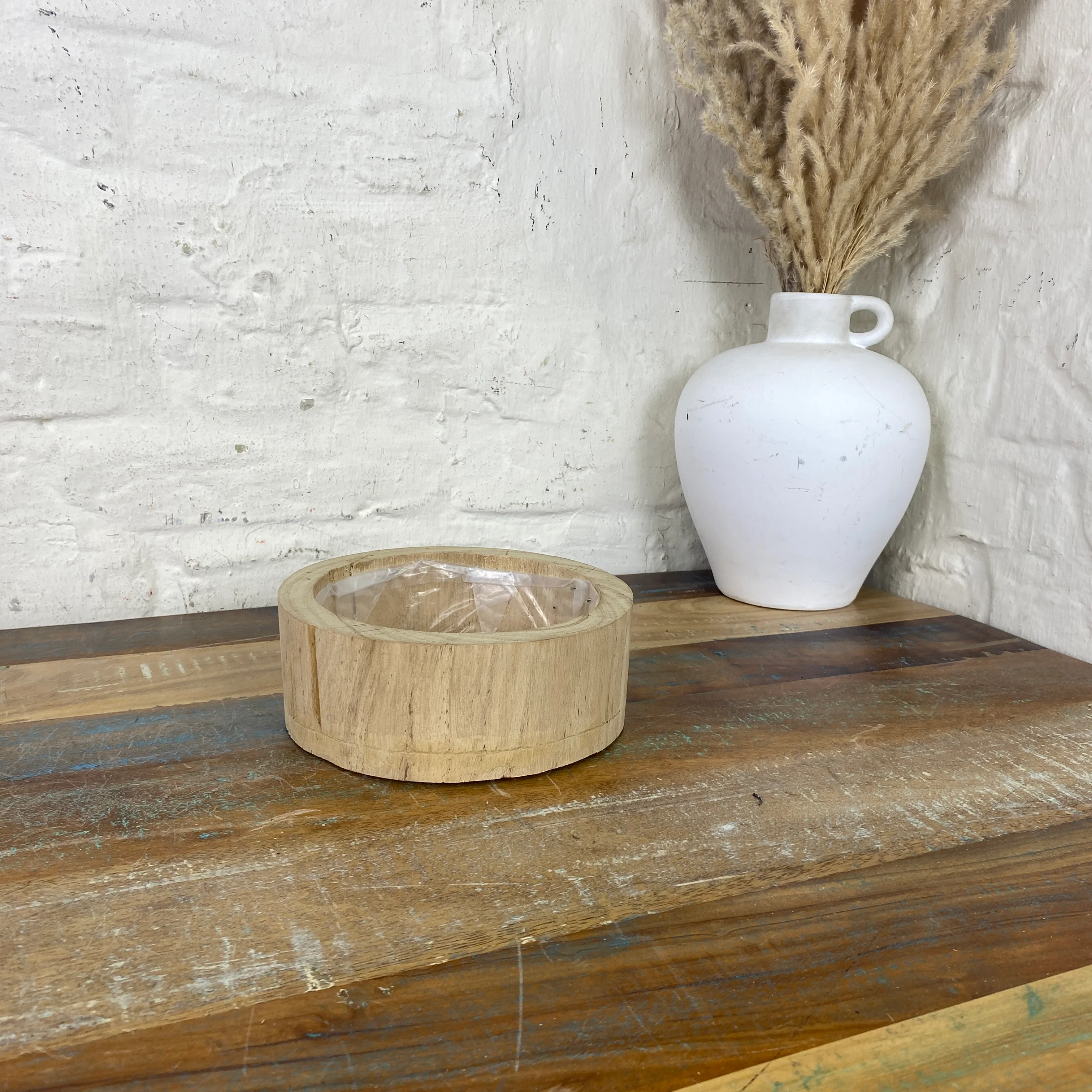 Holz Blumentopf Vollholz mit Kunststoff Beschichtung 18x5,5 natürlich Übertopf - Image 5