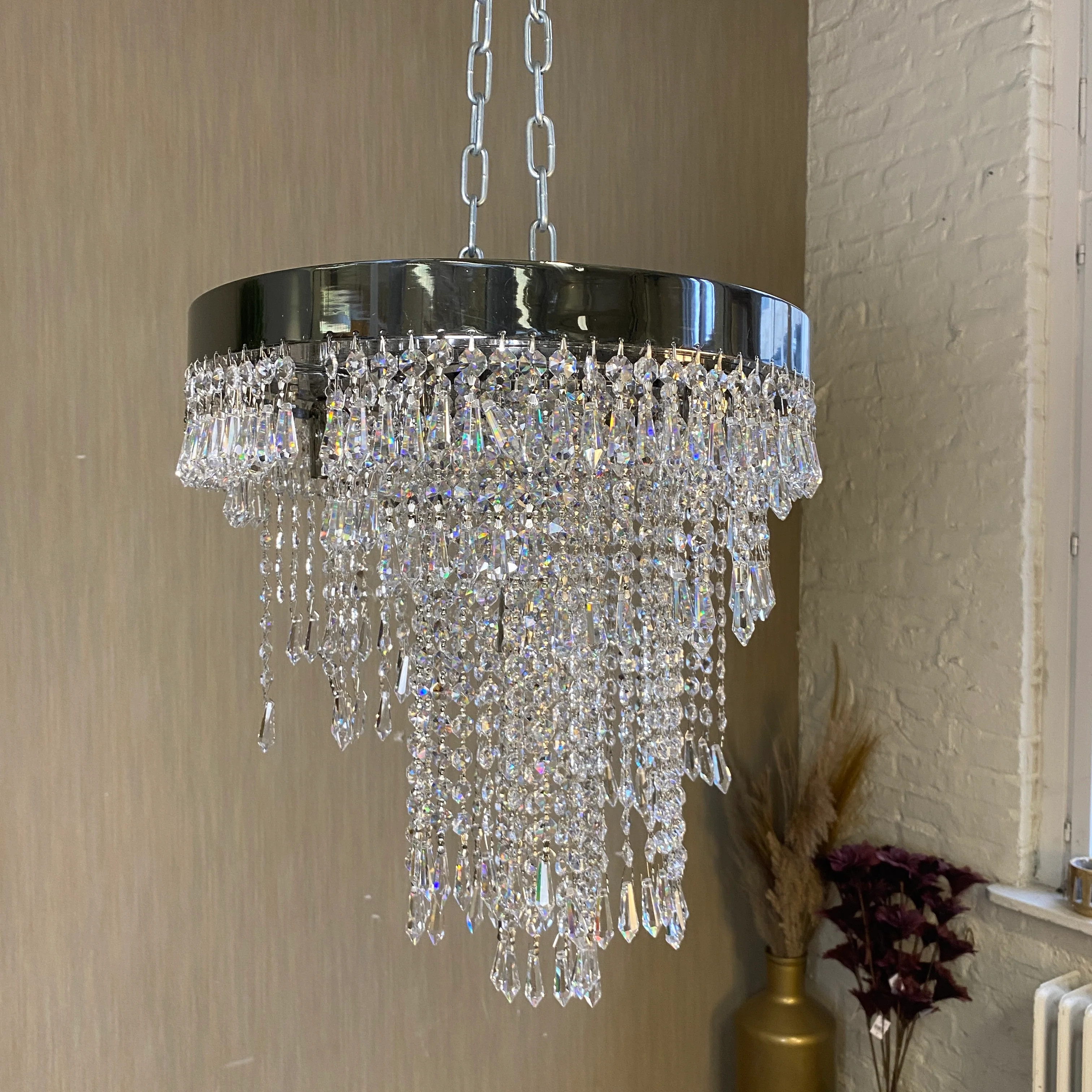Chrom Pendelleuchte mit Kristallbehang – Lampe Algier