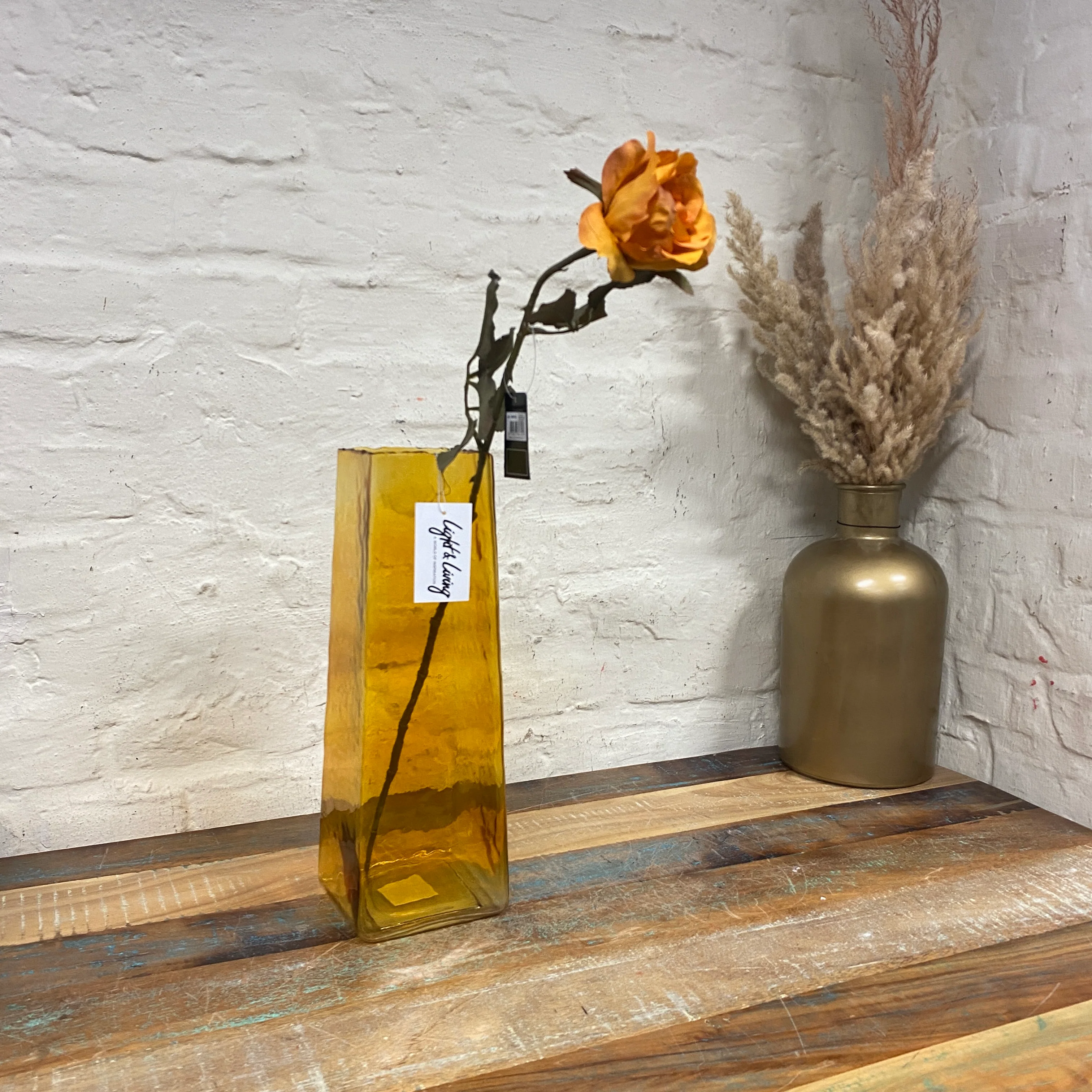 Light & Living Iduna Vase orange Glas eckig Glasvase Deko