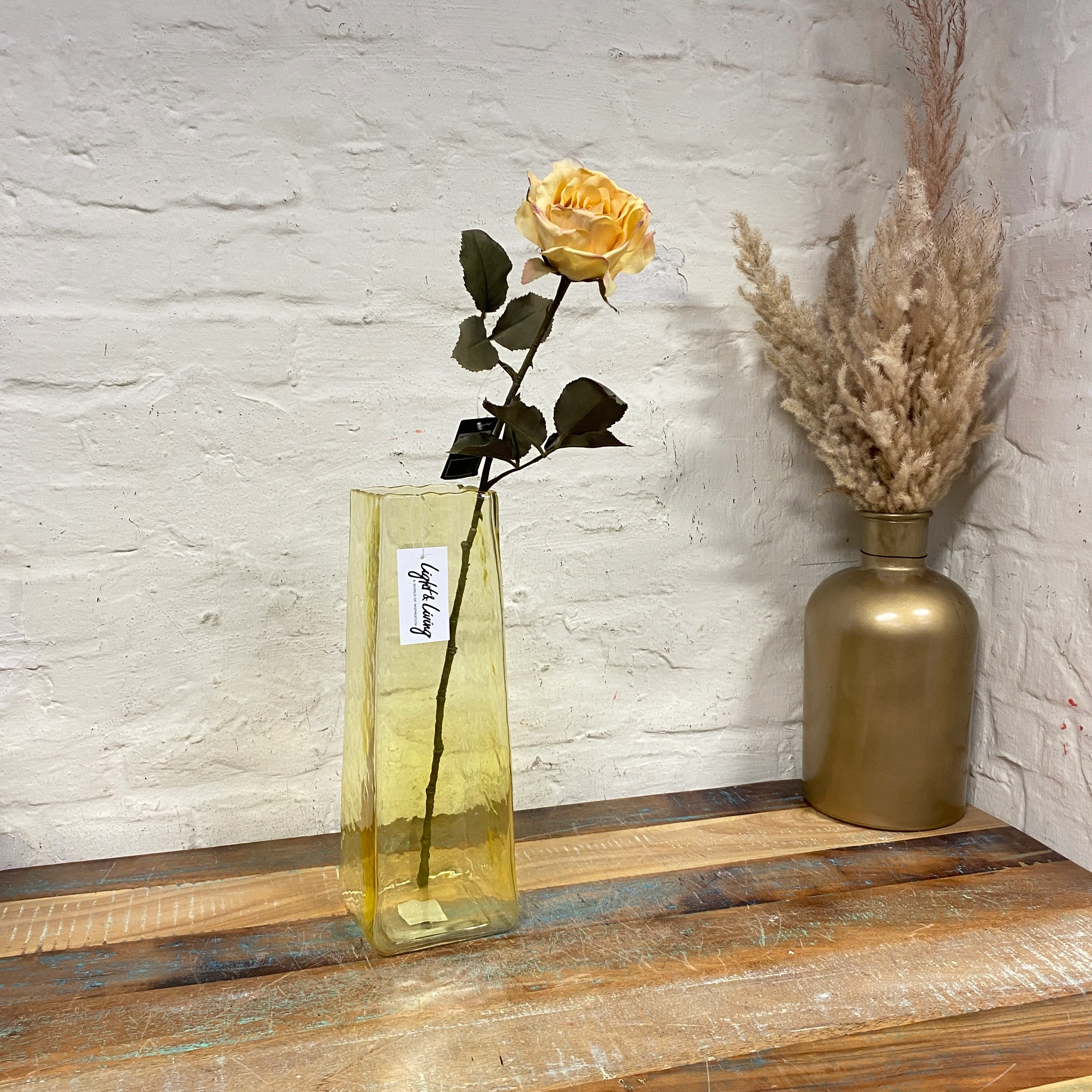 Light & Living Iduna Vase gelb Glas eckig Glasvase Deko