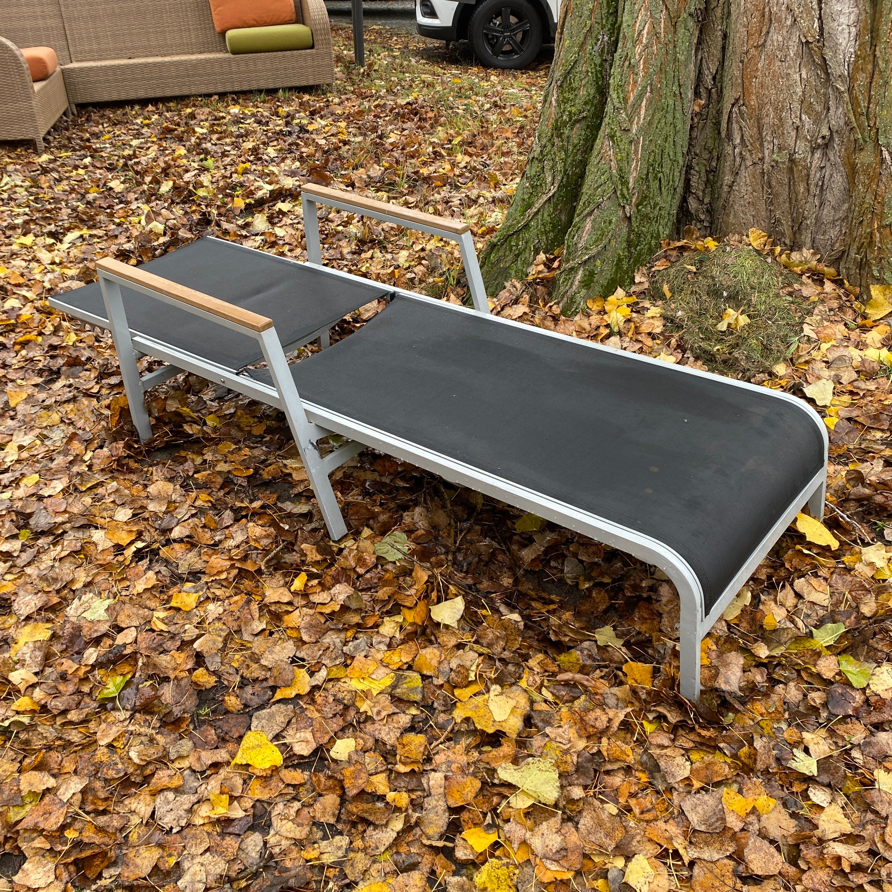 Gartenliege Aluminium mit Textilehne & Holzarmlehnen – verstellbare Outdoor Liege – gebraucht - Image 5