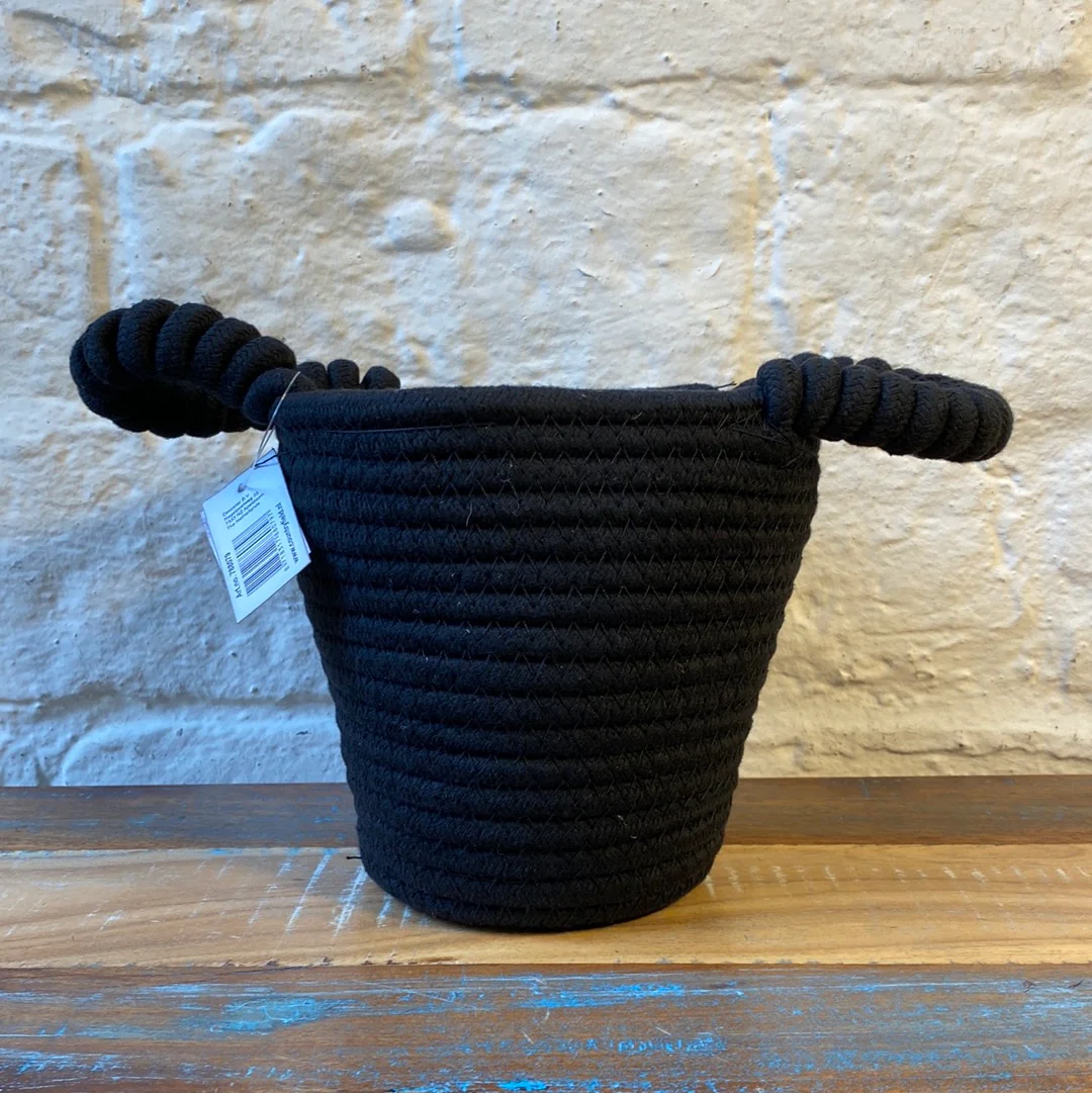 Korb Übertopf schwarz Baumwolle mit Henkel 20cm - Image 5