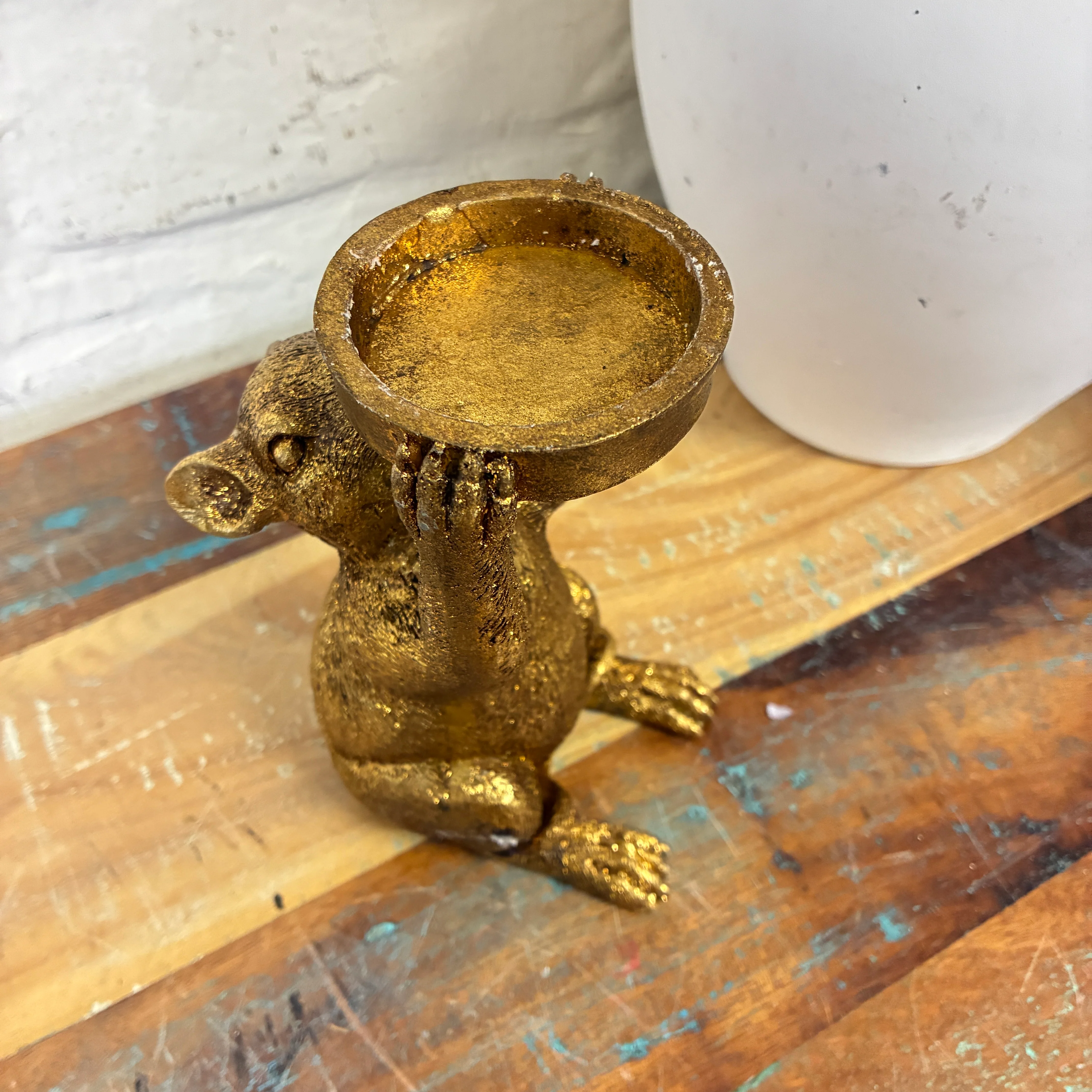 PTMD Teelichthalter Miro Maus goldfarbig Kunststoff 14,5cm - Image 4