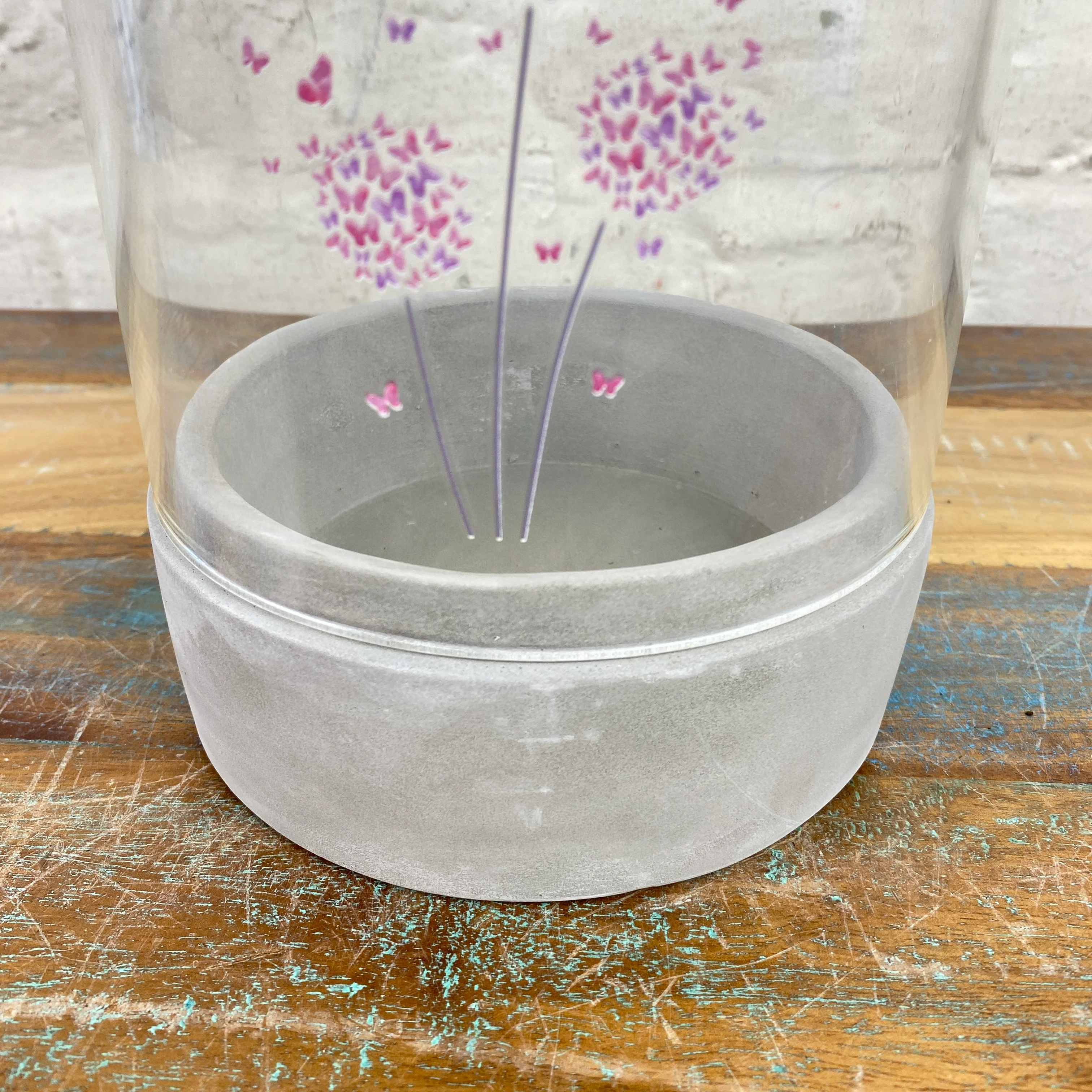 Windlicht pink grau Glas Zement Pustblume 20cm Deko - Image 3