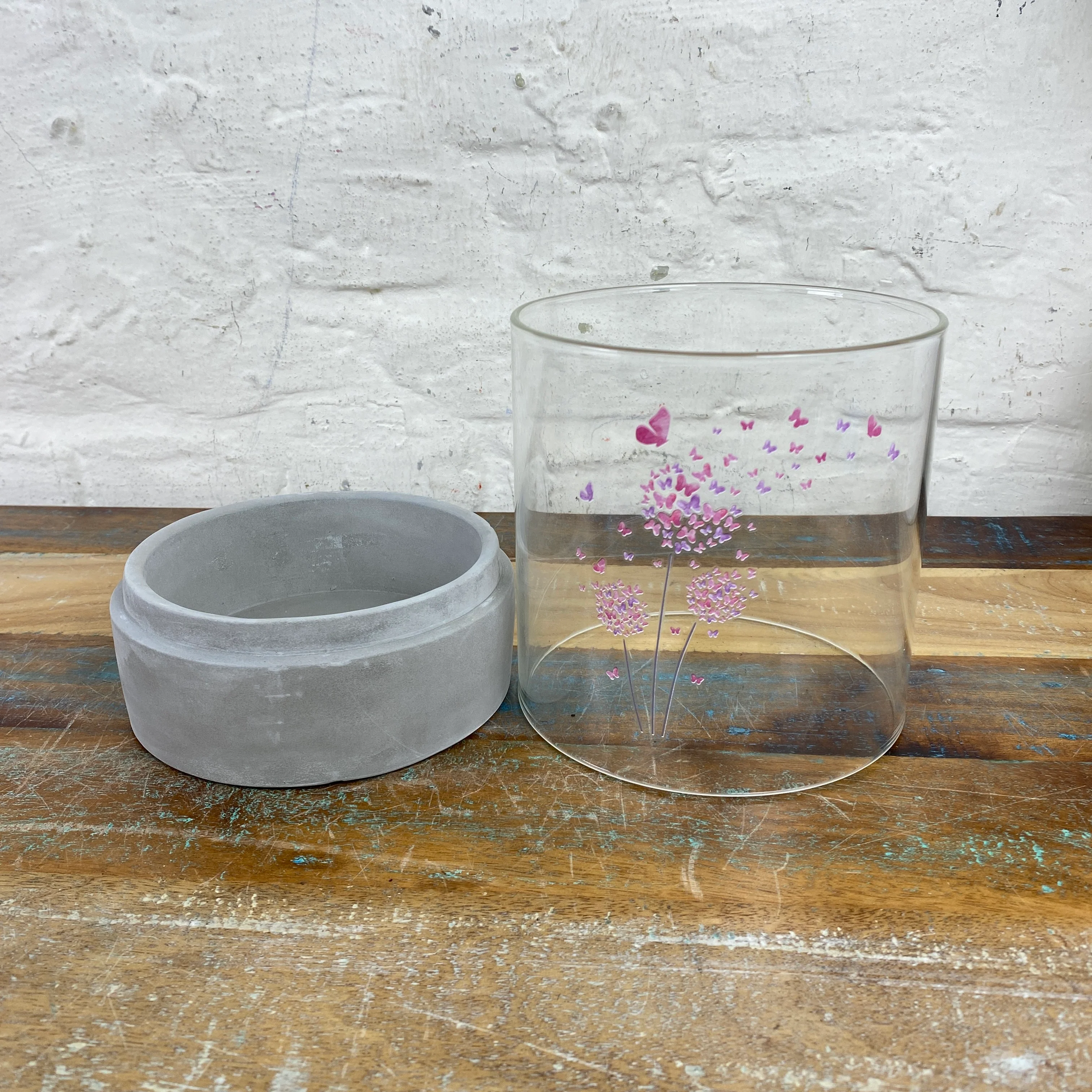 Windlicht pink grau Glas Zement Pustblume 20cm Deko - Image 5