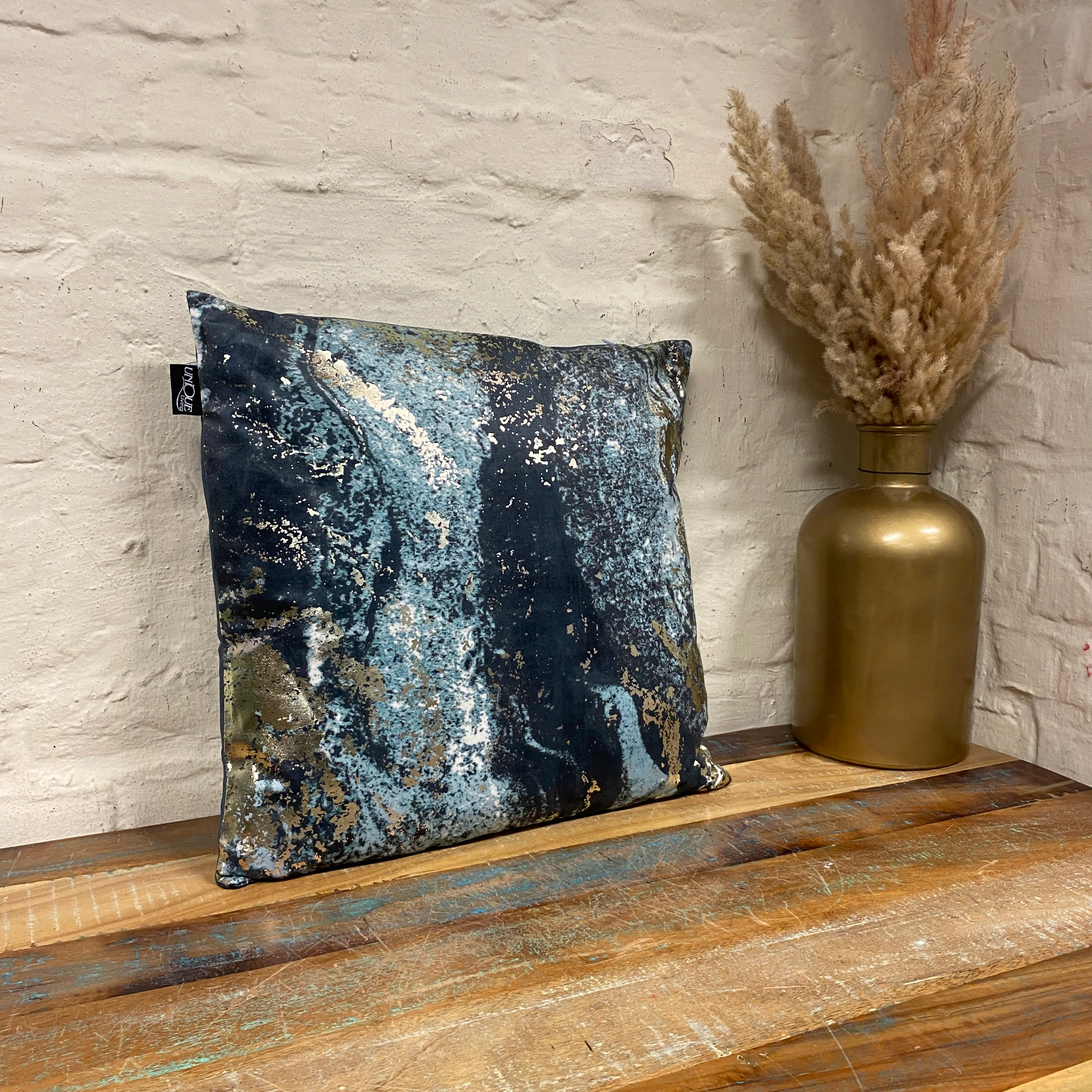 Unique Living Vince Zierkissen blau gold Marmor Dekokissen 45x45 Neuware