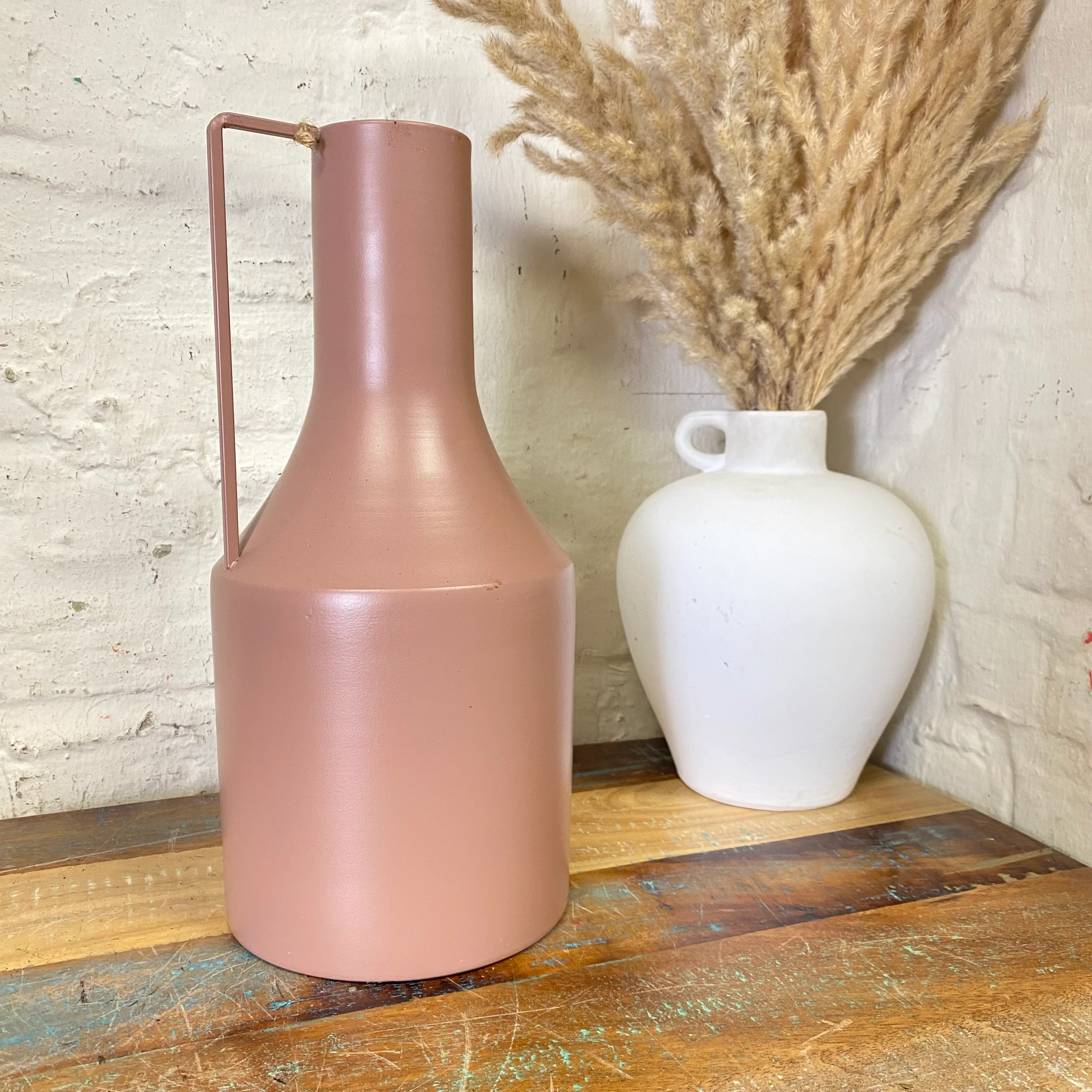 Flaschenvase alt rosa Vase Metall 33,5cm Blumenvase