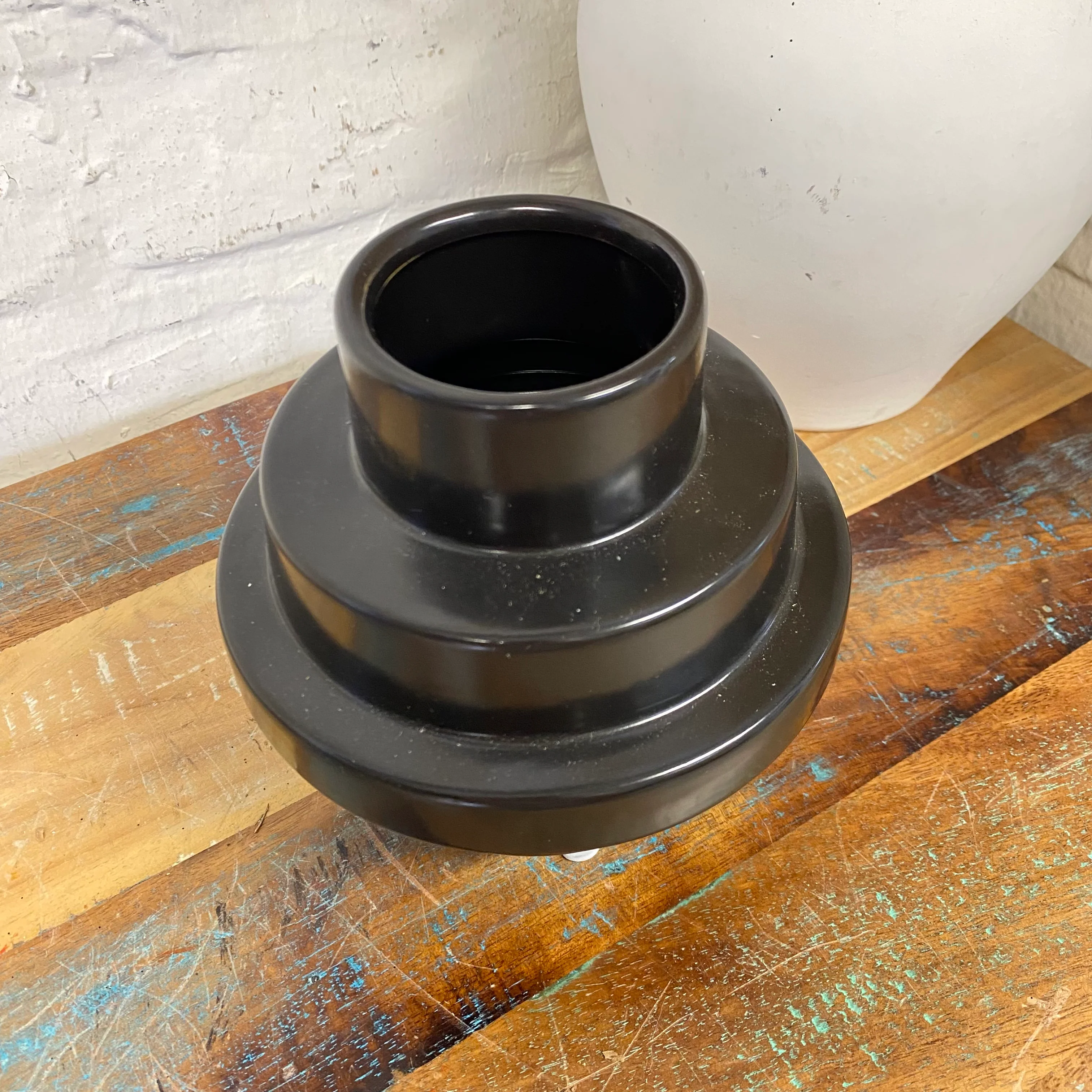 Vase gestuft schwarz Keramik 15cm Blumenvase - Image 3
